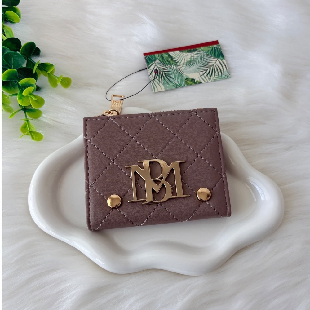 Badgley Mischka Quilted Taupe Card Wallet‎ with Gold Logo